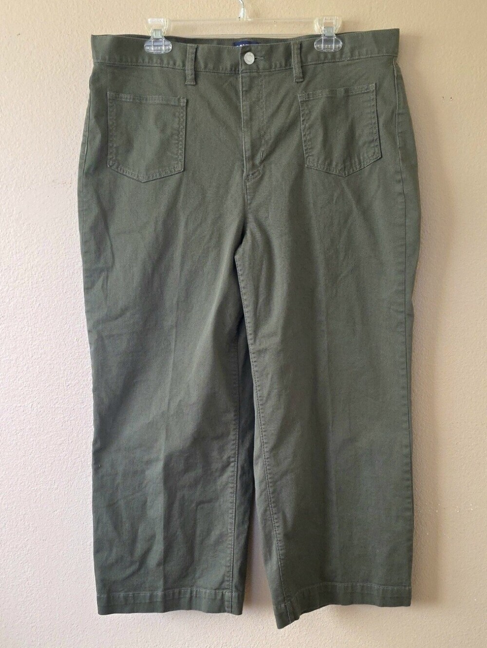 Lands End Womens 16 Green High Rise Patch Pocket Wide Leg Chino Crop Pants